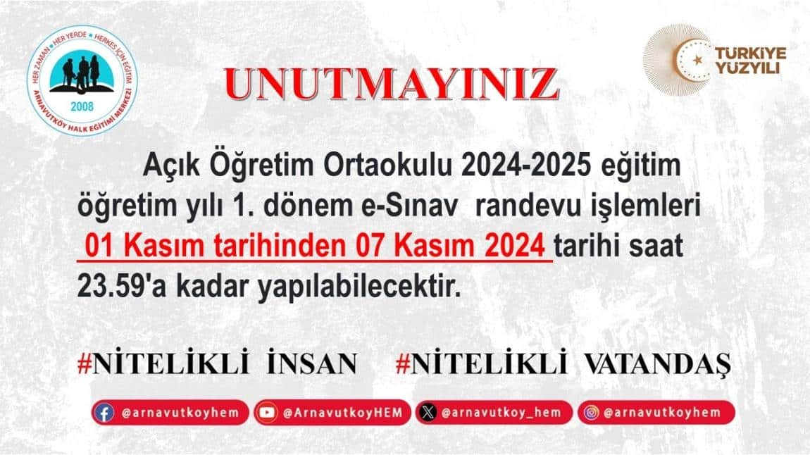 AÇIK ÖĞRETİM ORTAOKUL ÖĞRENCİLERİ İÇİN e-SINAV RANDEVU İŞLEMLERİ BAŞLADI